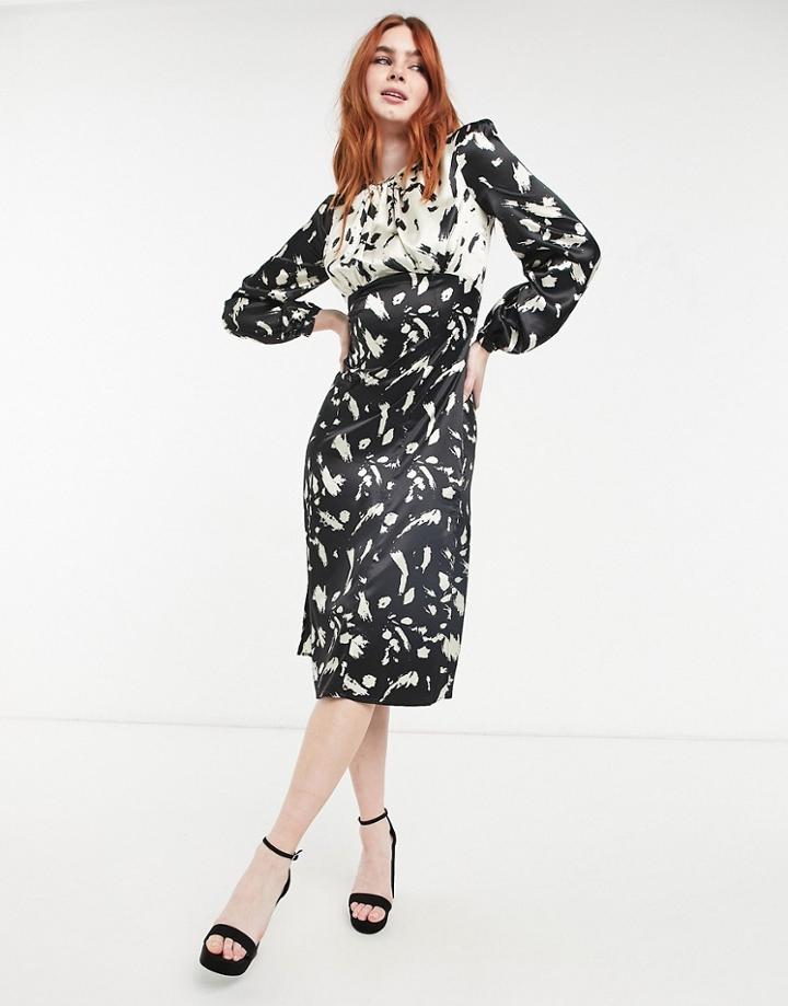 Chi Chi London Paint Splash Print Midi Tea Dress In Black