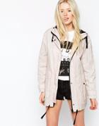 Asos Parka In Soft Metallic Finish With Contrast Trims - Stone