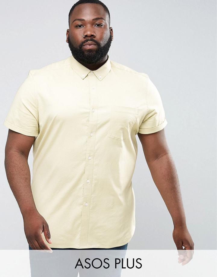 Asos Plus Casual Slim Oxford Shirt With Stretch In Sage - Green