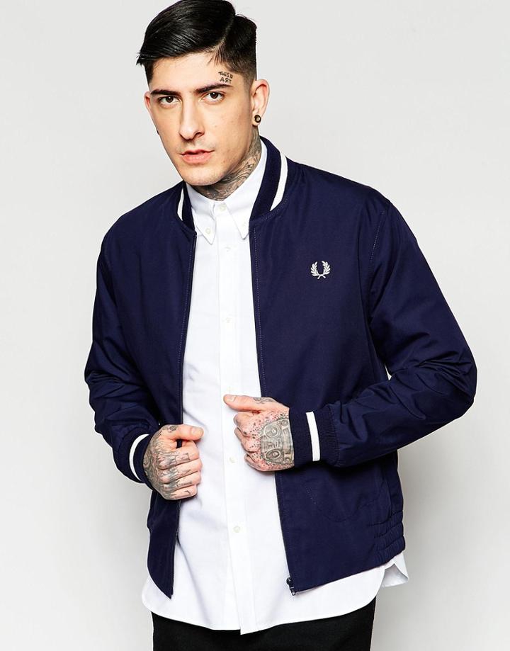 Fred Perry Laurel Wreath Bomber Jacket In Navy Made In England - Navy
