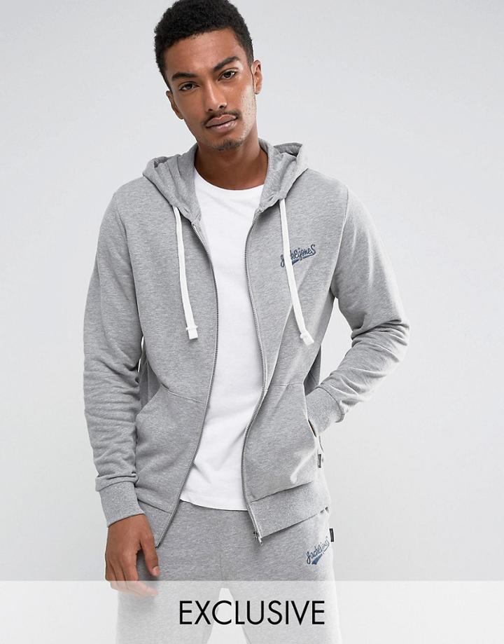 Jack & Jones Originals Hoodie With Embroided Branding - Gray