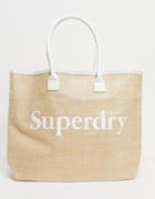 Superdry Darcy Jute Logo Tote In Natural-neutral