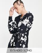 Asos Design Revere Shirt In Abstact Leaf Print-navy