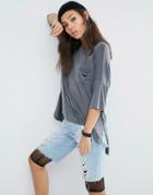 Asos T-shirt With Pocket Detail In Washed Oversized Fit - Gray