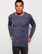 Asos Muscle Long Sleeve T-shirt With Crew Neck In Blue - Navy Marl