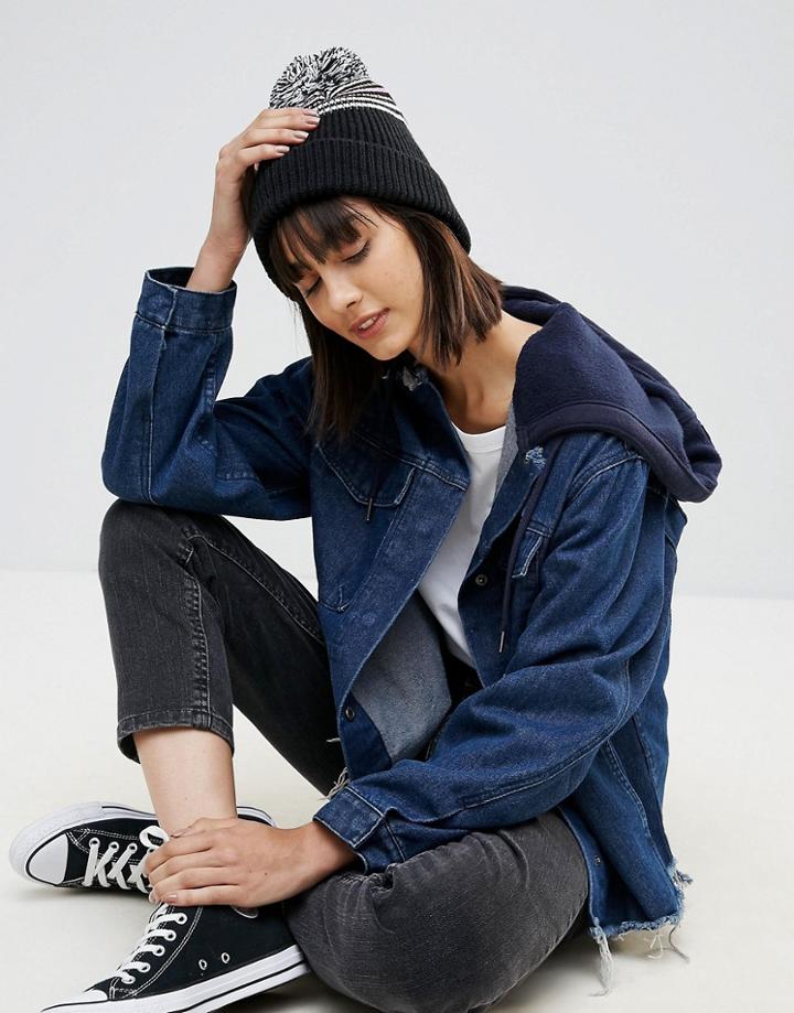 Asos Metallic Stripe Pom Beanie - Black