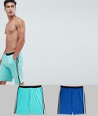 Asos Design Pyjama Shorts In Blues 2 Pack - Multi