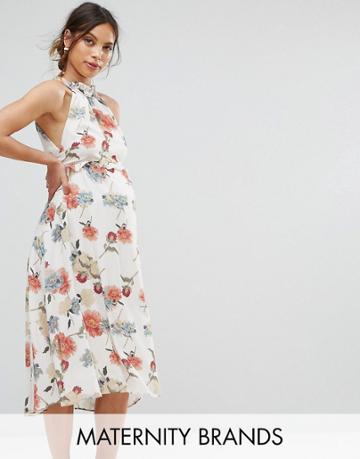 Hope & Ivy Maternity Printed Dress With Frill Detail - Multi