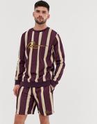 River Island Stripe Sweatshirt With Embroidery In Burgundy - Red