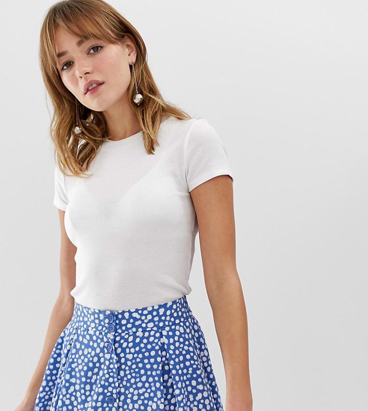 Monki Ribbed Crew Neck T-shirt In White - White