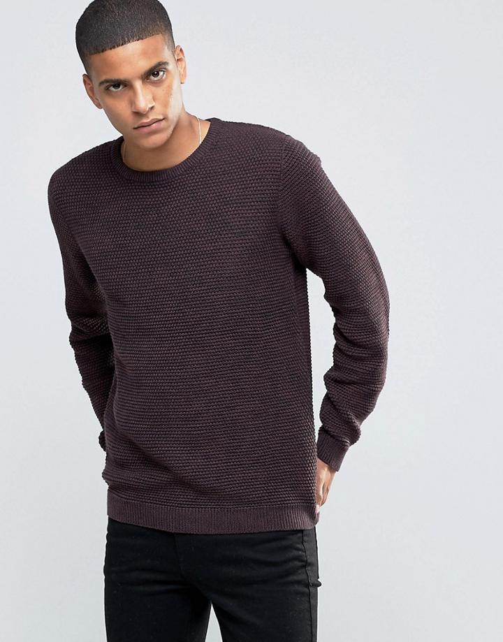 Selected Homme Basket Stitch Knitted Sweater - Red