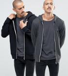 Asos Zip Up Hoodie 2 Pack Black/ Charcoal Save - Multi