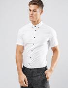 Asos Slim Shirt With Stretch In White With Button Down Collar And Contrast Buttons - White