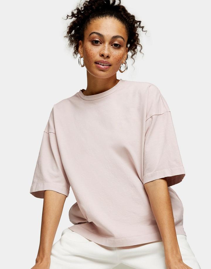 Topshop Oversized T-shirt In Acid Wash-pink