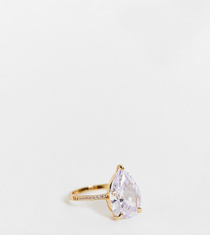 Asos Design Curve 14k Gold Plated Ring With Teardrop Crystal
