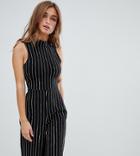 Missguided Petite High Neck Sleeveless Culotte Jumpsuit In Black Stripe - Multi