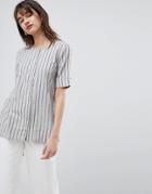 Selected Striped Blouse With Sleeve Turn Up - Multi