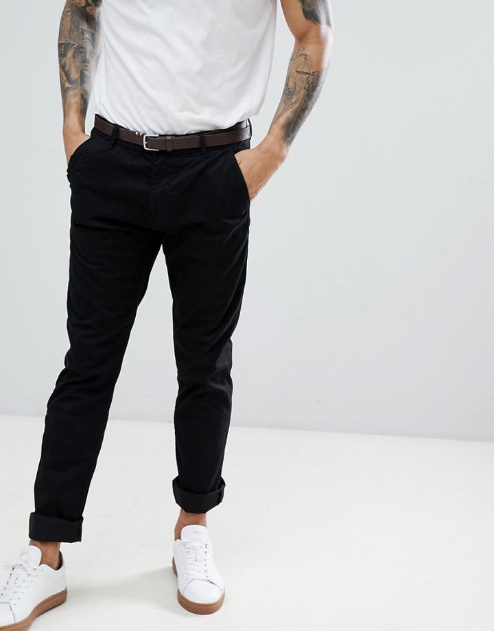 Stradivarius Slim Chino In Black - Black