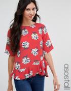 Asos Tall T-shirt In Floral Print With Ruffle Hem - Multi