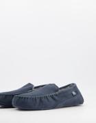 Sheepskin By Totes Leather Moccasin Slippers In Navy