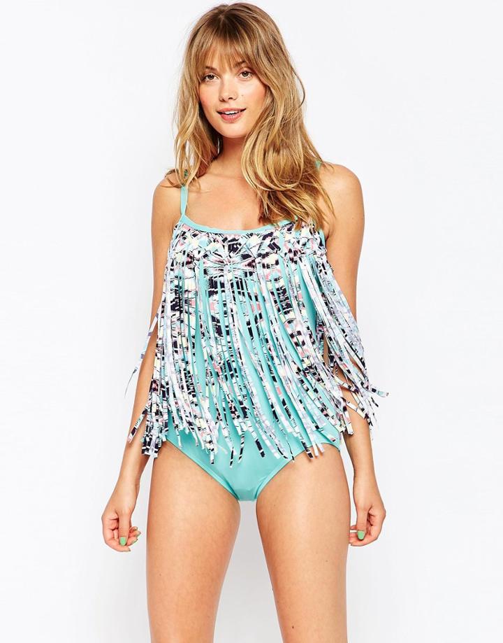 Coco Rave Wild Thing Fringed Swimsuit - Water