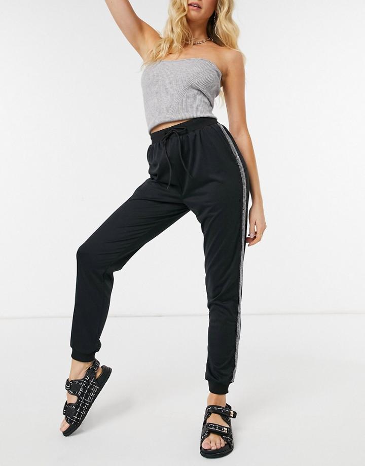 Parisian Sweatpants With Rhinestone Stripe In Black
