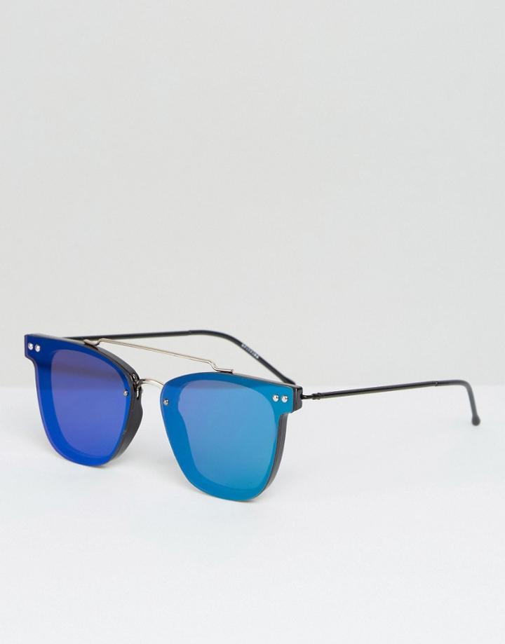 Spitfire Flat Lens Sunglasses With Mirror Lens And Silver Metal Double Brow Bar - Green