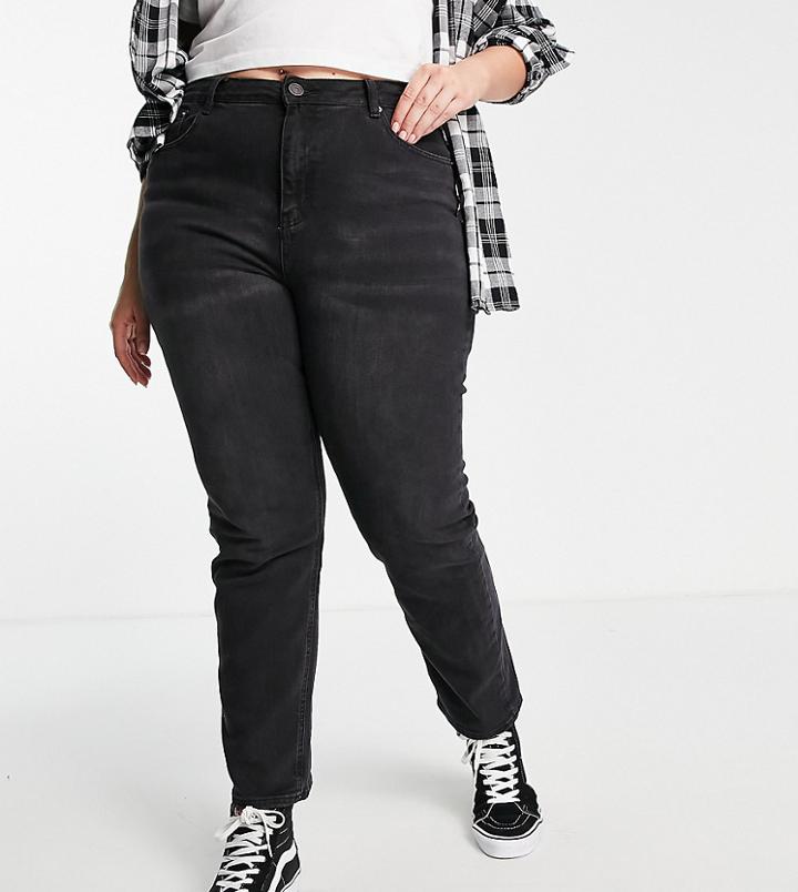 Simply Be High Waist Straight Leg Jeans In Washed Black