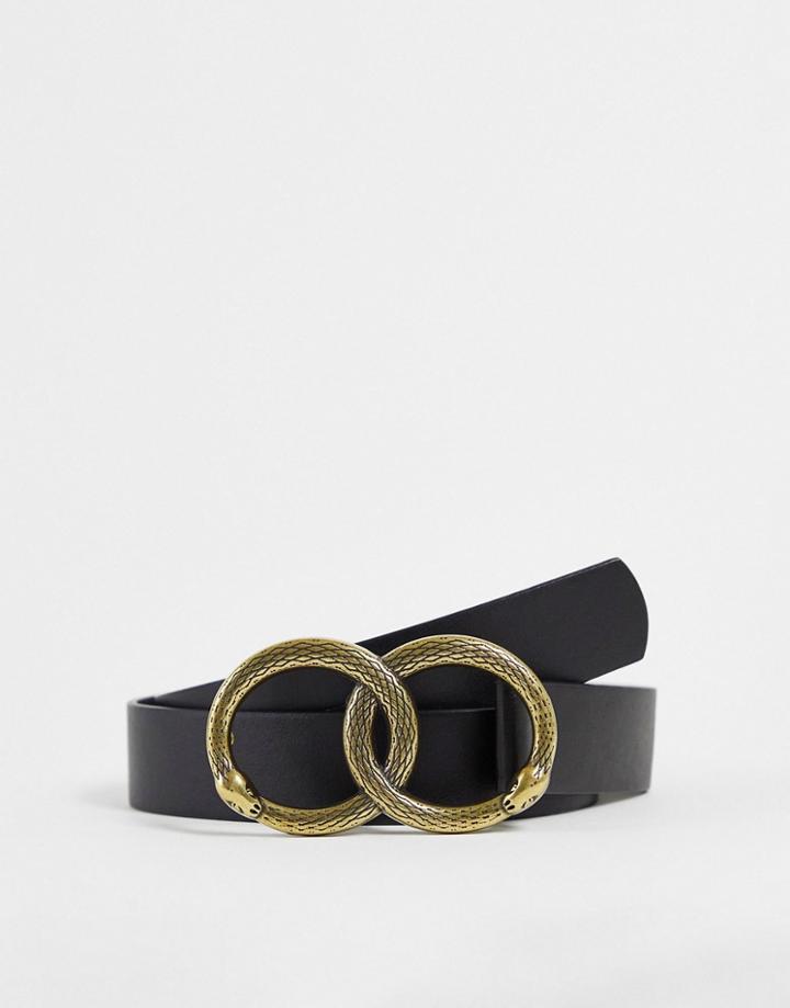 Asos Design Double Snake Buckle Waist And Hip Belt In Black