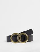 Asos Design Double Snake Buckle Waist And Hip Belt In Black