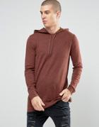 Asos Longline Knitted Hoodie With Side Zips - Red