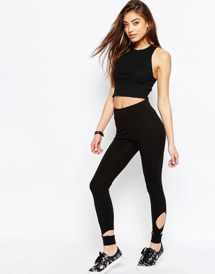 Asos Leggings With Hem Detail - Black