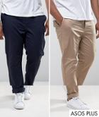 Asos Design Plus 2 Pack Slim Chinos In Stone & Navy Save - Multi