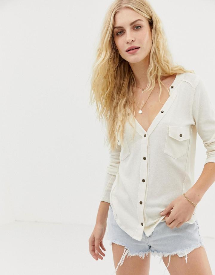 Free People Starlight V-neck Henley Top-white