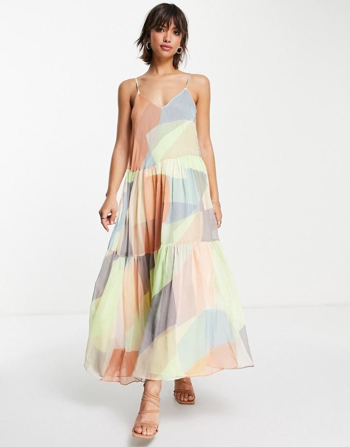 Asos Edition Tiered Cami Dress In Abstract Color Block Print-multi