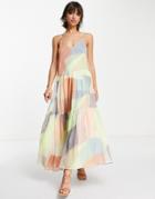 Asos Edition Tiered Cami Dress In Abstract Color Block Print-multi