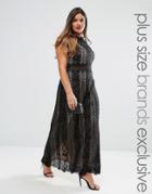 Truly You Paneled Lace Maxi Dress With Cap Sleeve - Black