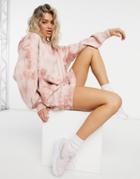 Missguided Playboy Oversized Hoodie Dress In Pink Tie-dye-multi