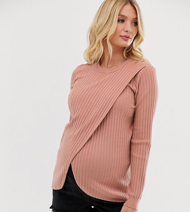 Asos Design Nursing Wrap Sweater In Fine Knit - Pink