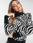 Qed London Monochrome Animal Print Sweater-multi