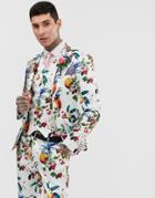 Asos Design Wedding Super Skinny Suit Jacket With All Over Fruit Floral Print-white