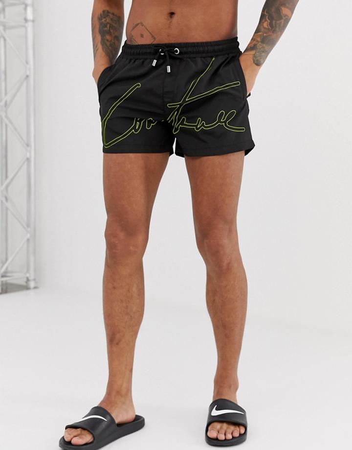 The Couture Club Swim Shorts With Neon Logo In Black - Black