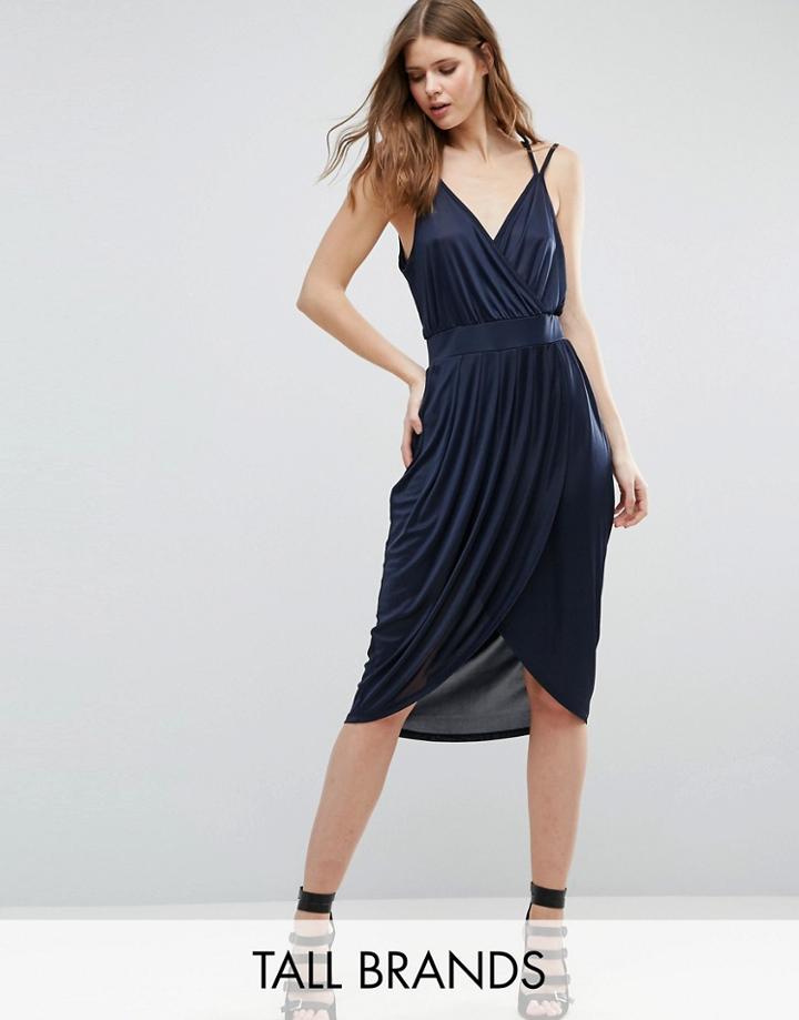 Vero Moda Tall Draped Wrap Front Dress - Navy