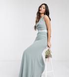 Tfnc Petite Bridesmaid Cowl Neck Bow Back Maxi Dress In Sage-green
