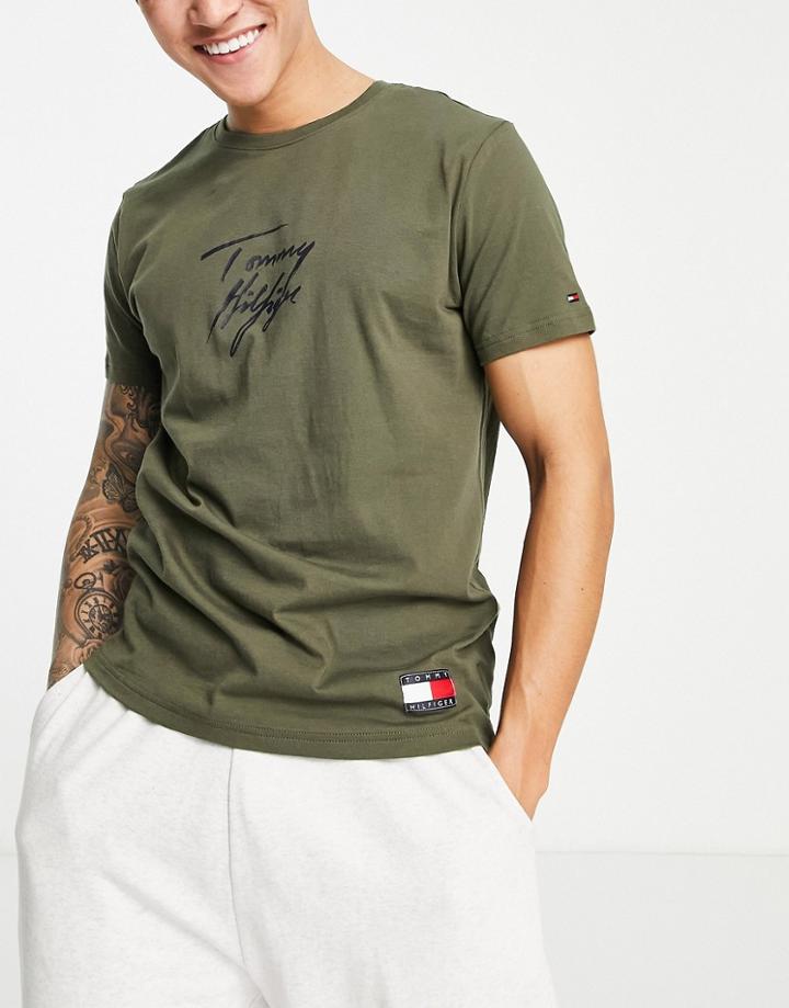 Tommy Hilfiger Lounge Logo Script T-shirt In Khaki-green