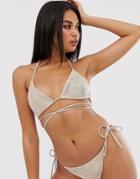 Asos Design Multiway Triangle Bikini Top In Shimmer Metallic - Silver