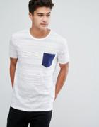 Bershka Sketch Pattern T-shirt With Contrast Pocket In White - White