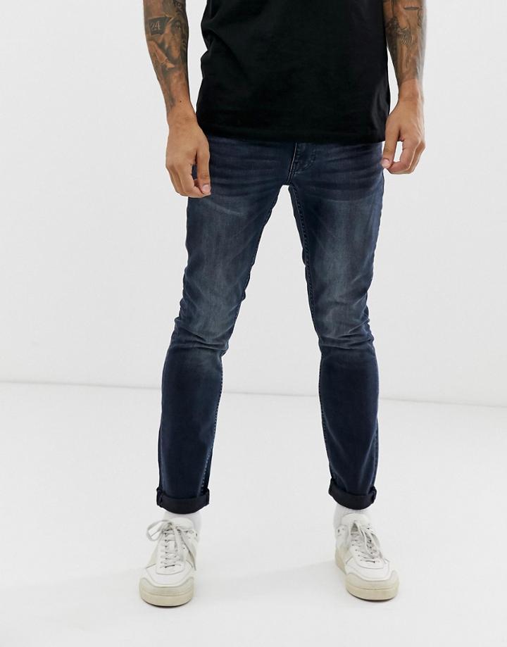Burton Menswear Skinny Jeans In Vintage Dark Wash - Blue