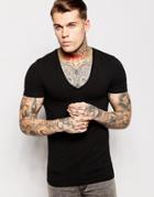 Asos Extreme Fitted Fit T-shirt With Deep V Neck And Stretch - Black