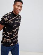 Asos Design T-shirt With All Over Bamboo Print With Turtleneck - Black